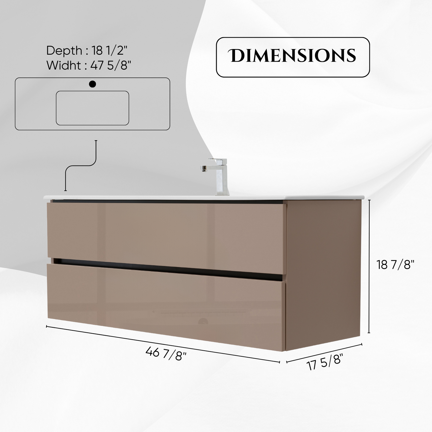 48 Inch High Gloss Capuccino Veneto Floating Bathroom Vanity