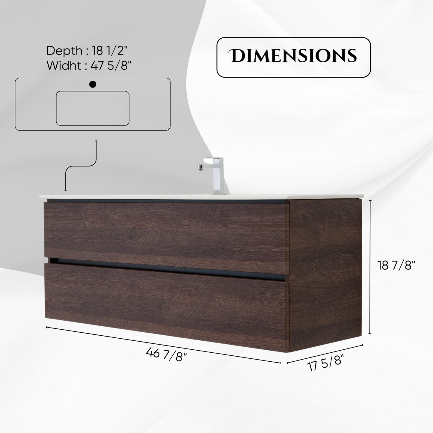 48 Inch Dark Oak Veneto Floating Bathroom Vanity