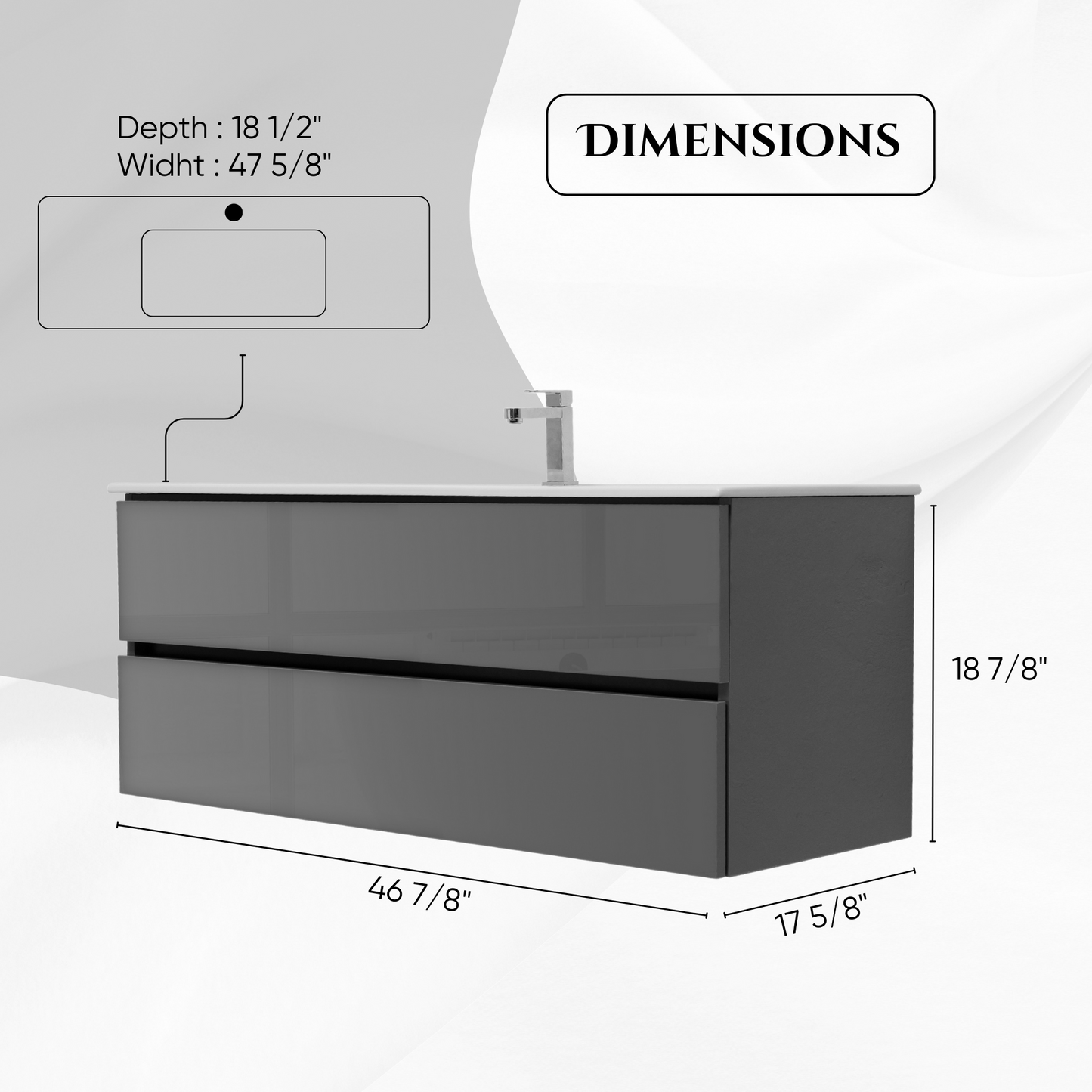 48 Inch High Gloss Anthracite Veneto Floating Bathroom Vanity