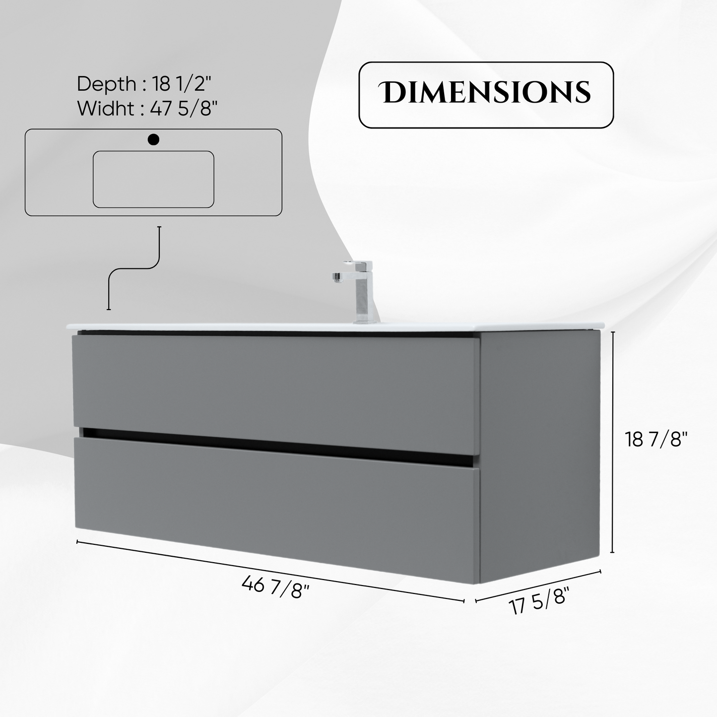 48 Inch Matte Dust Gray Veneto Floating Bathroom Vanity