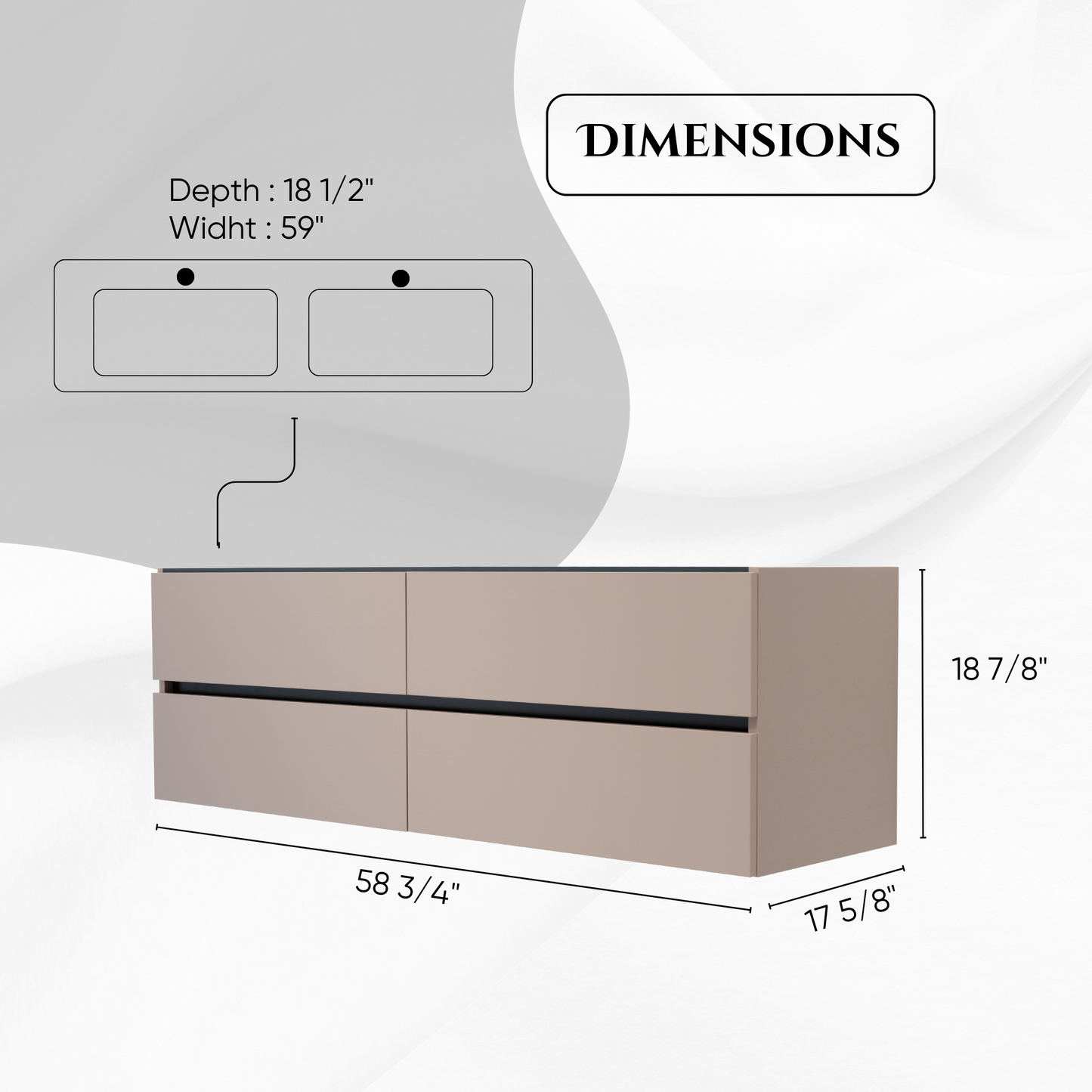 60 Inch High Gloss Capuccino Veneto Floating Bathroom Vanity