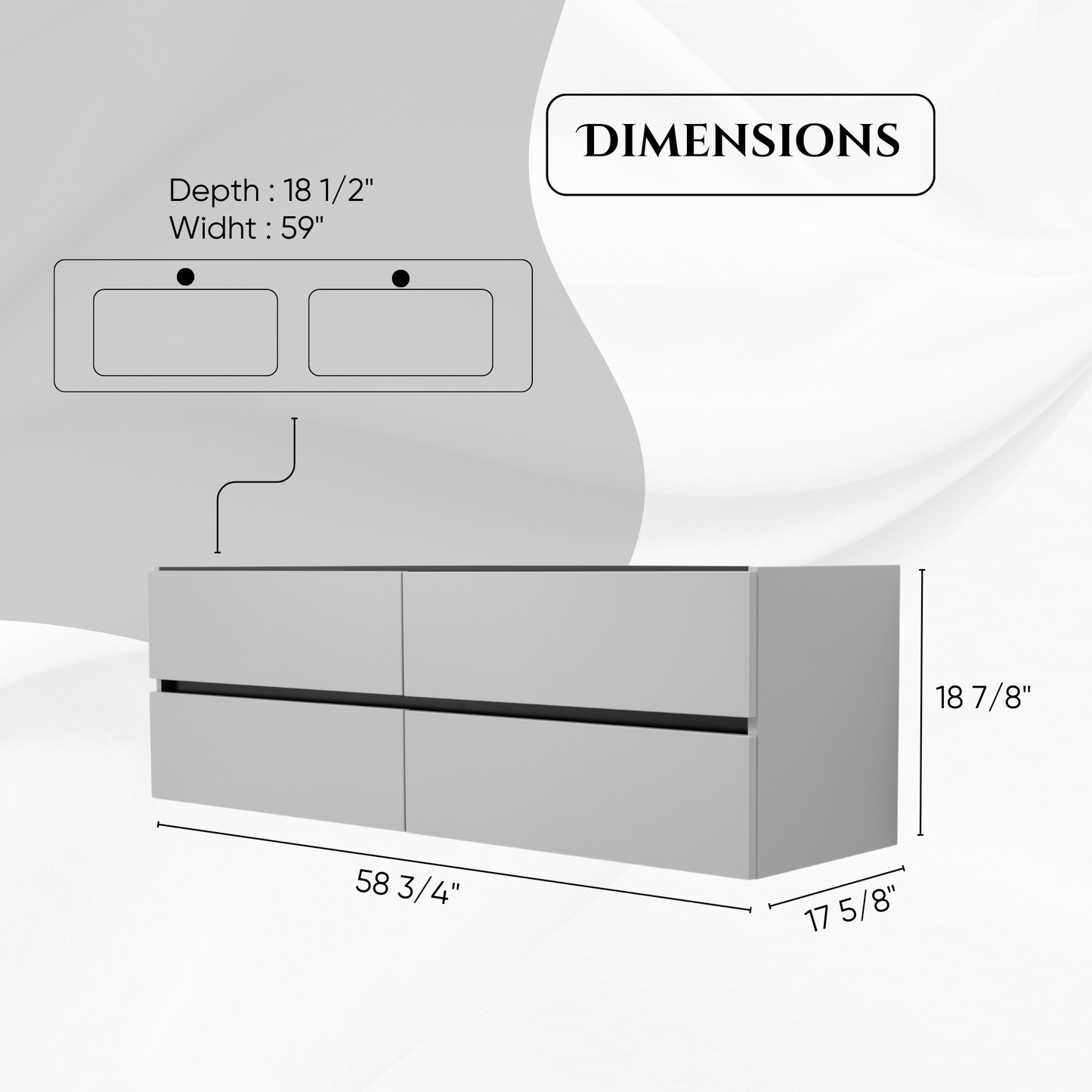 60 Inch Matte Cashmere Veneto Floating Bathroom Vanity