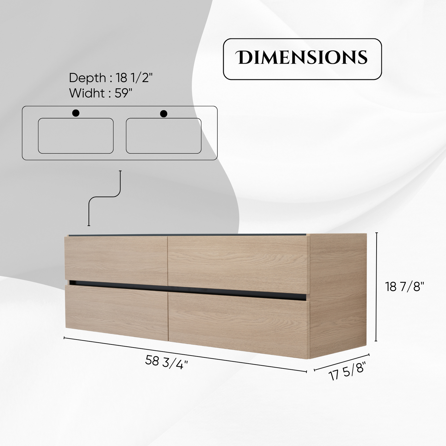 60 Inch Light Oak Veneto Floating Bathroom Vanity