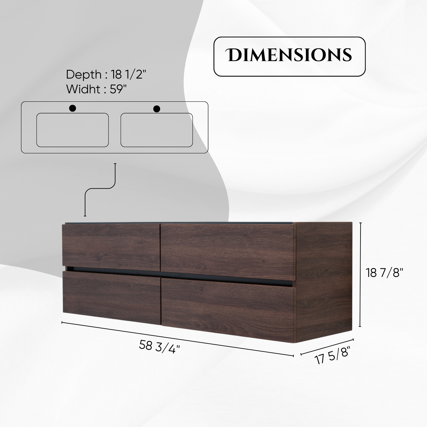 60 Inch Dark Oak Veneto Floating Bathroom Vanity