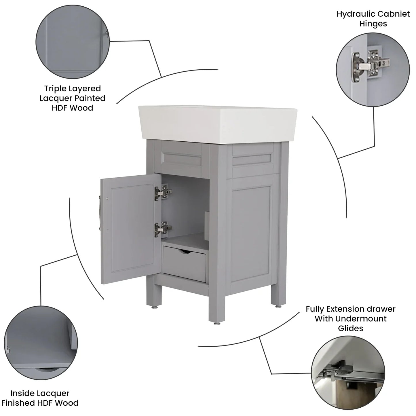 18 Inch Gray Selena Bathroom Vanity