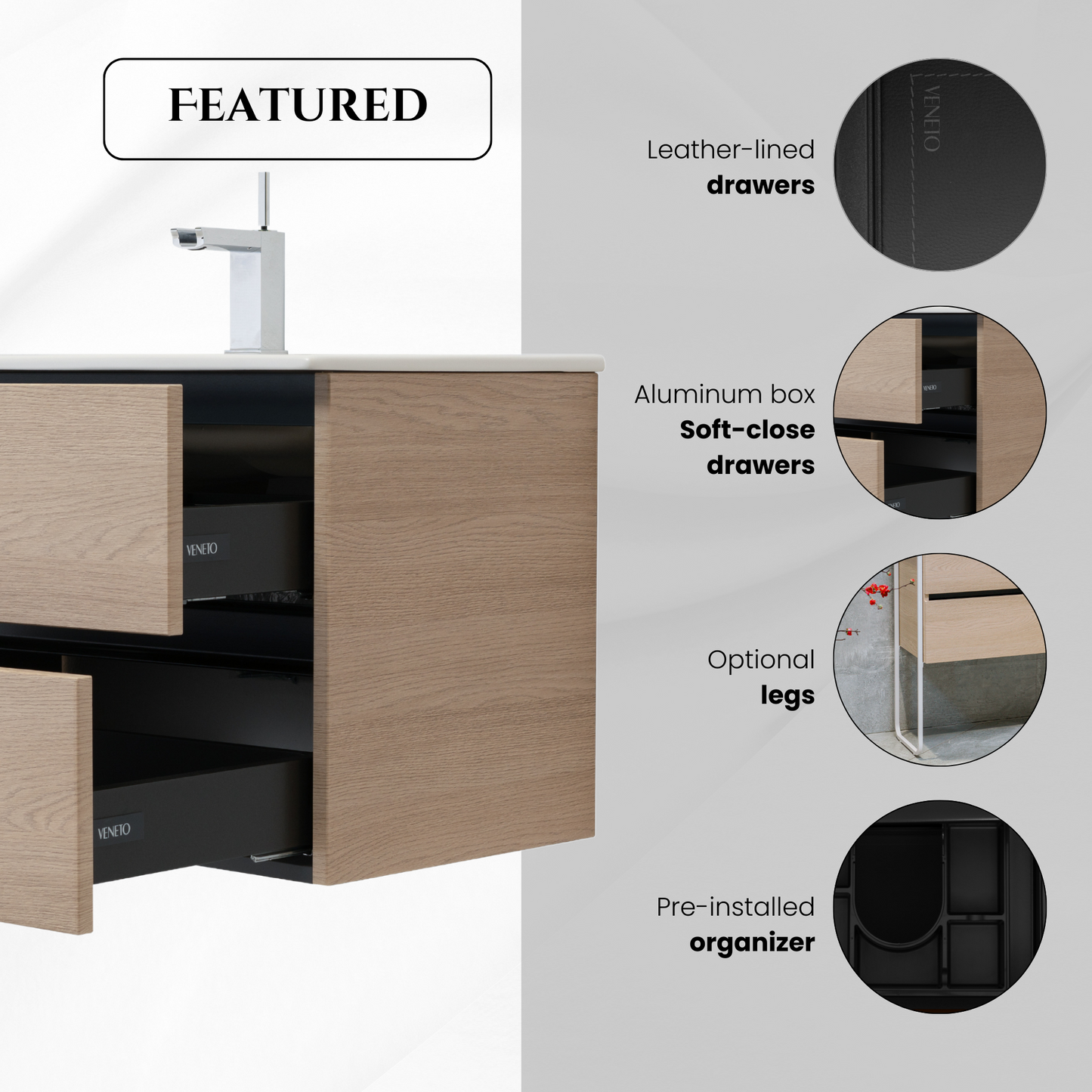 40 Inch Light Oak Veneto Floating Bathroom Vanity