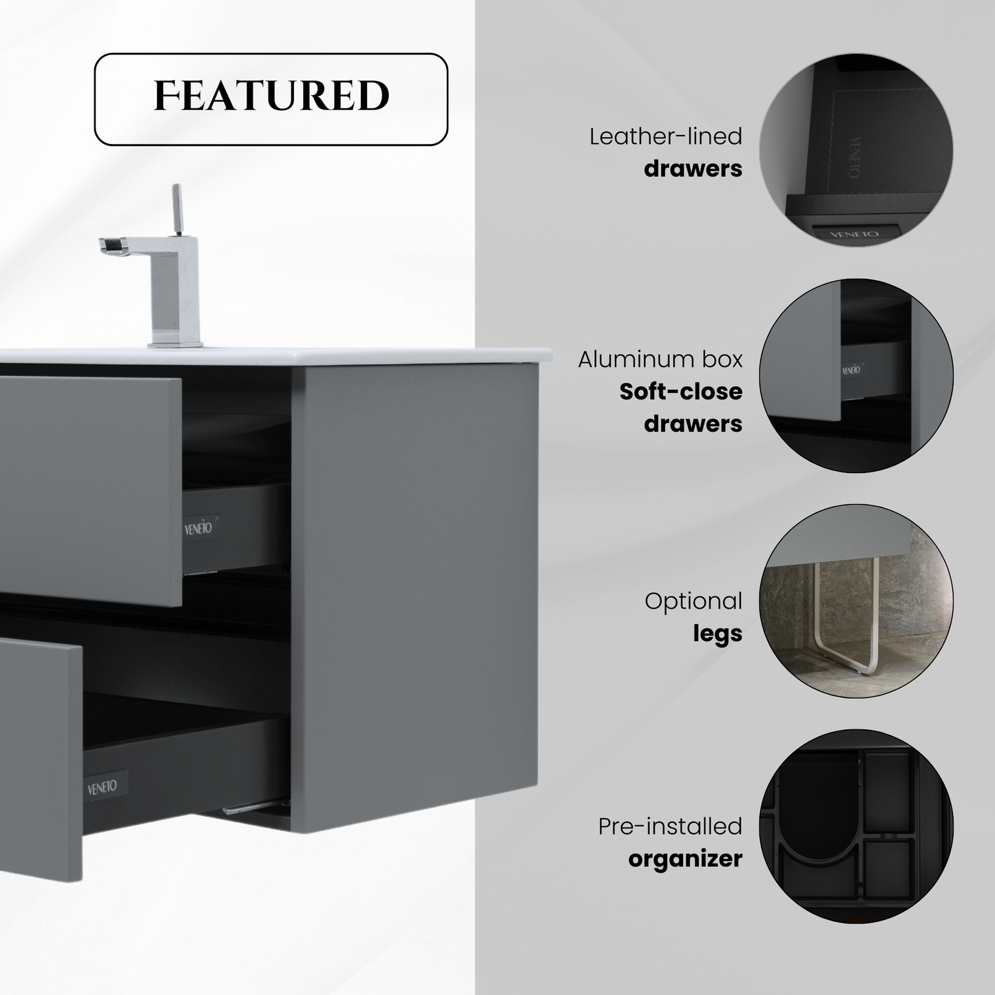 24 Inch Matte Dust Gray Veneto Floating Bathroom Vanity