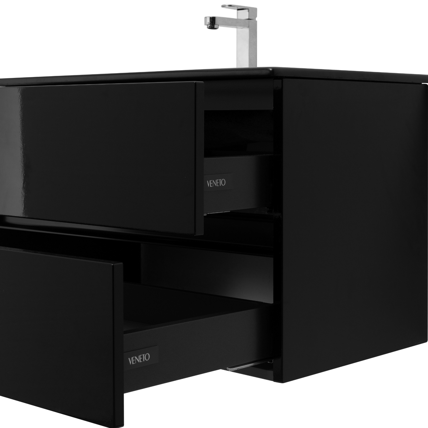 24 Inch High Gloss Black Veneto Floating Bathroom Vanity