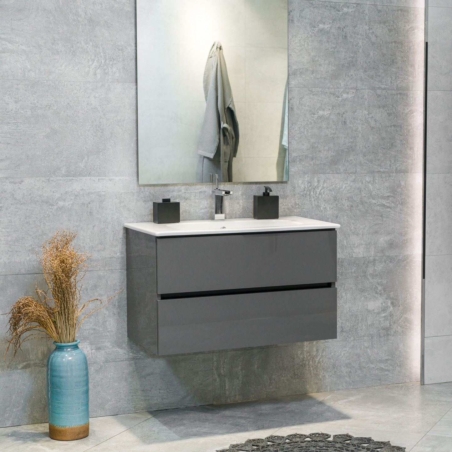 32 Inch High Gloss Anthracite Veneto Floating Bathroom Vanity