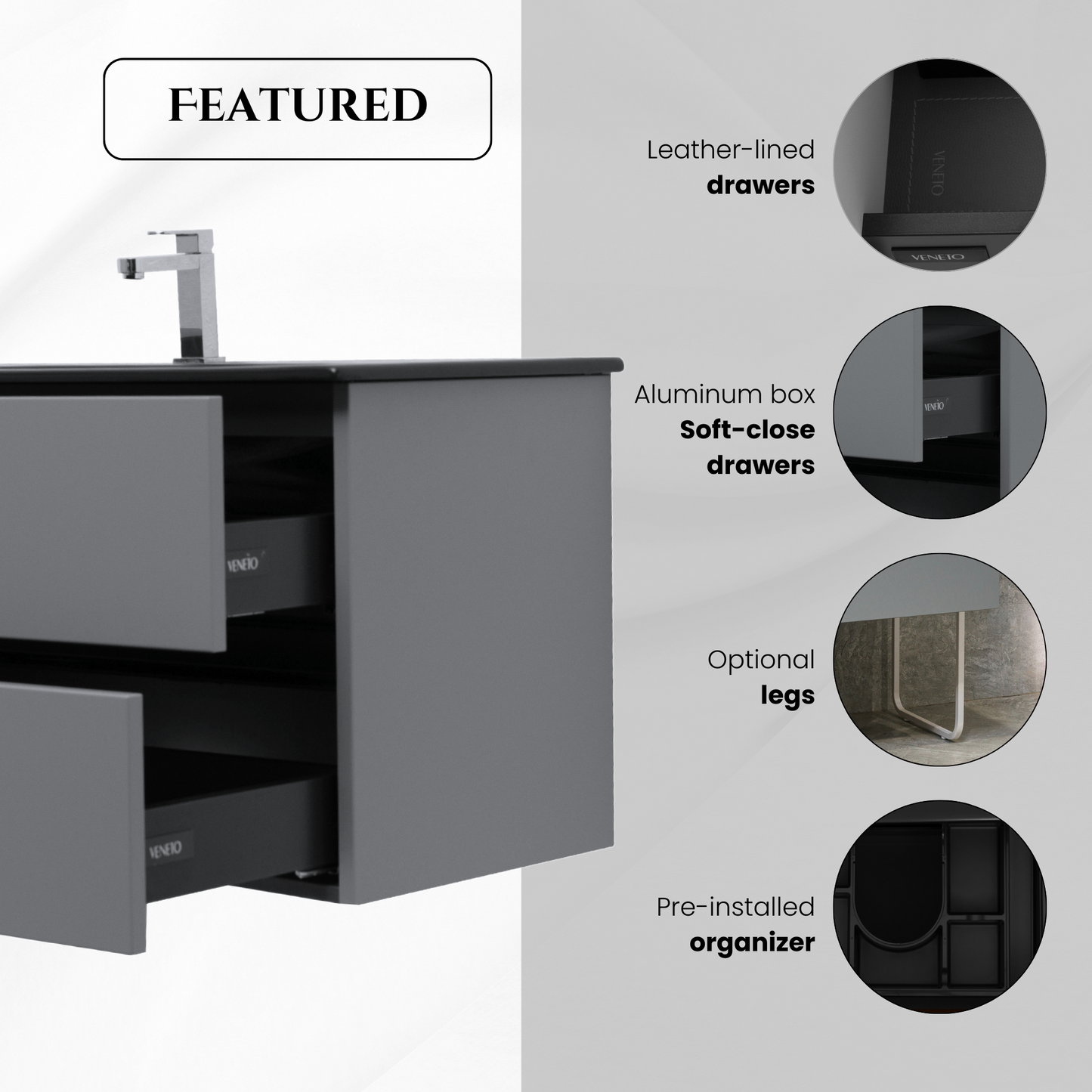 60 Inch Matte Dust Gray Veneto Floating Bathroom Vanity