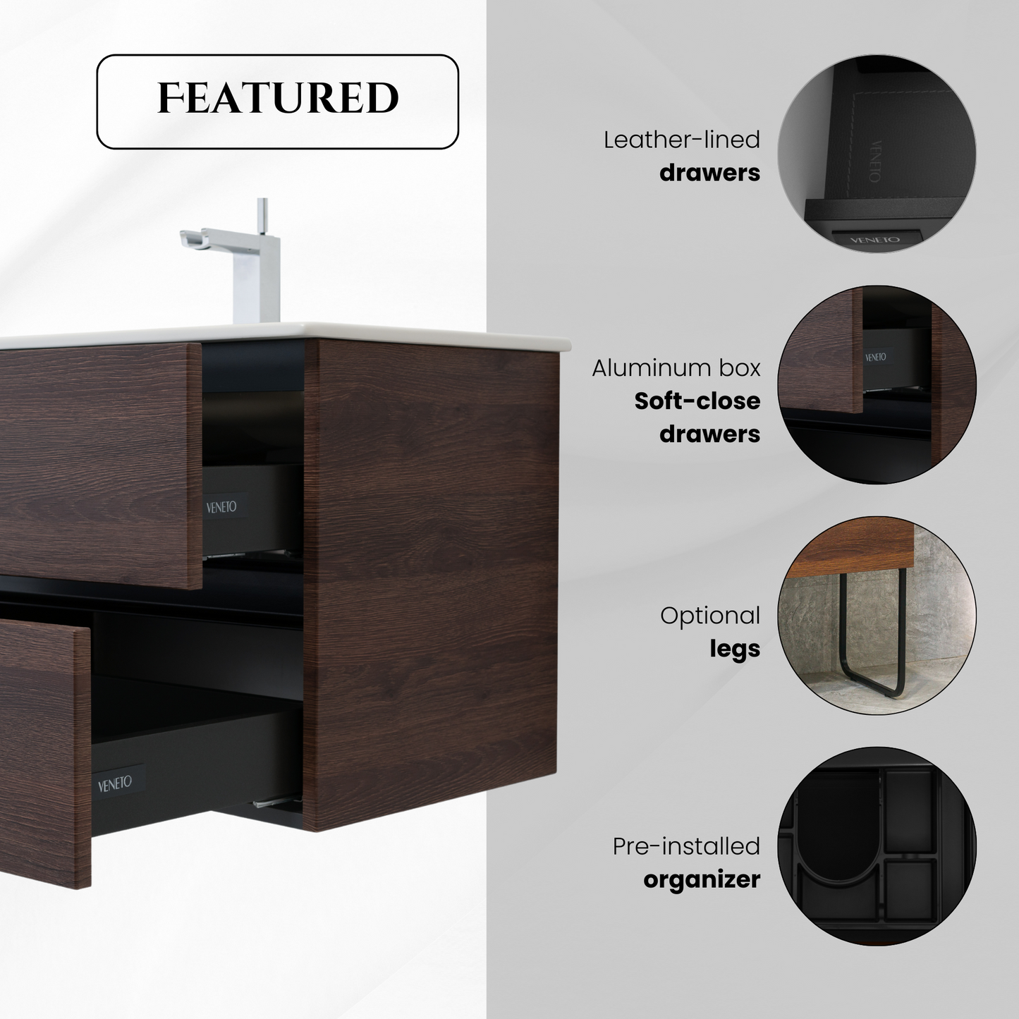 32 Inch Dark Oak Veneto Floating Bathroom Vanity