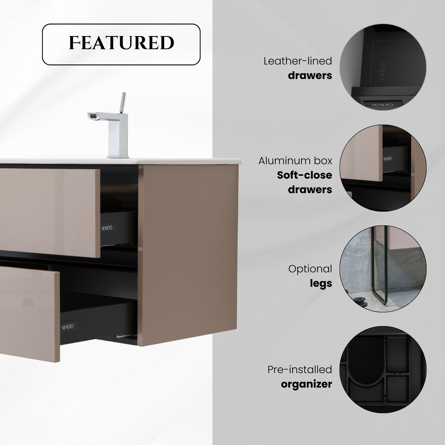 32 Inch High Gloss Capuccino Veneto Floating Bathroom Vanity