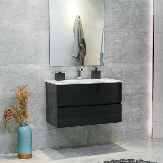 32 Inch High Gloss Black Veneto Floating Bathroom Vanity