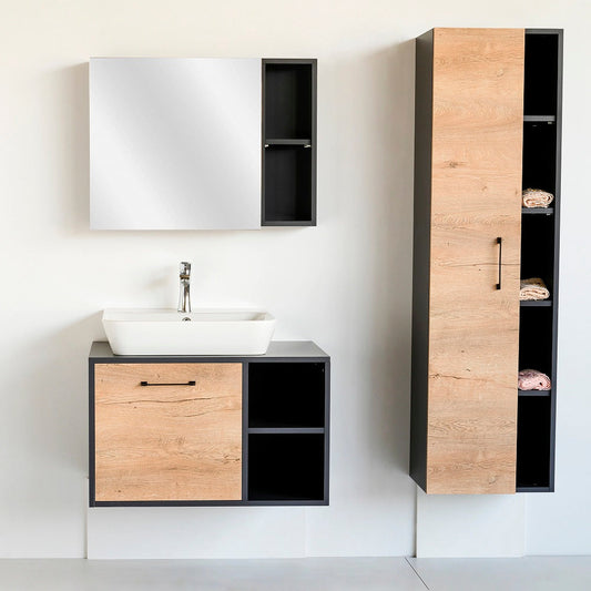 32 Inch Latte Floating Bathroom Vanity with Vessel Sink