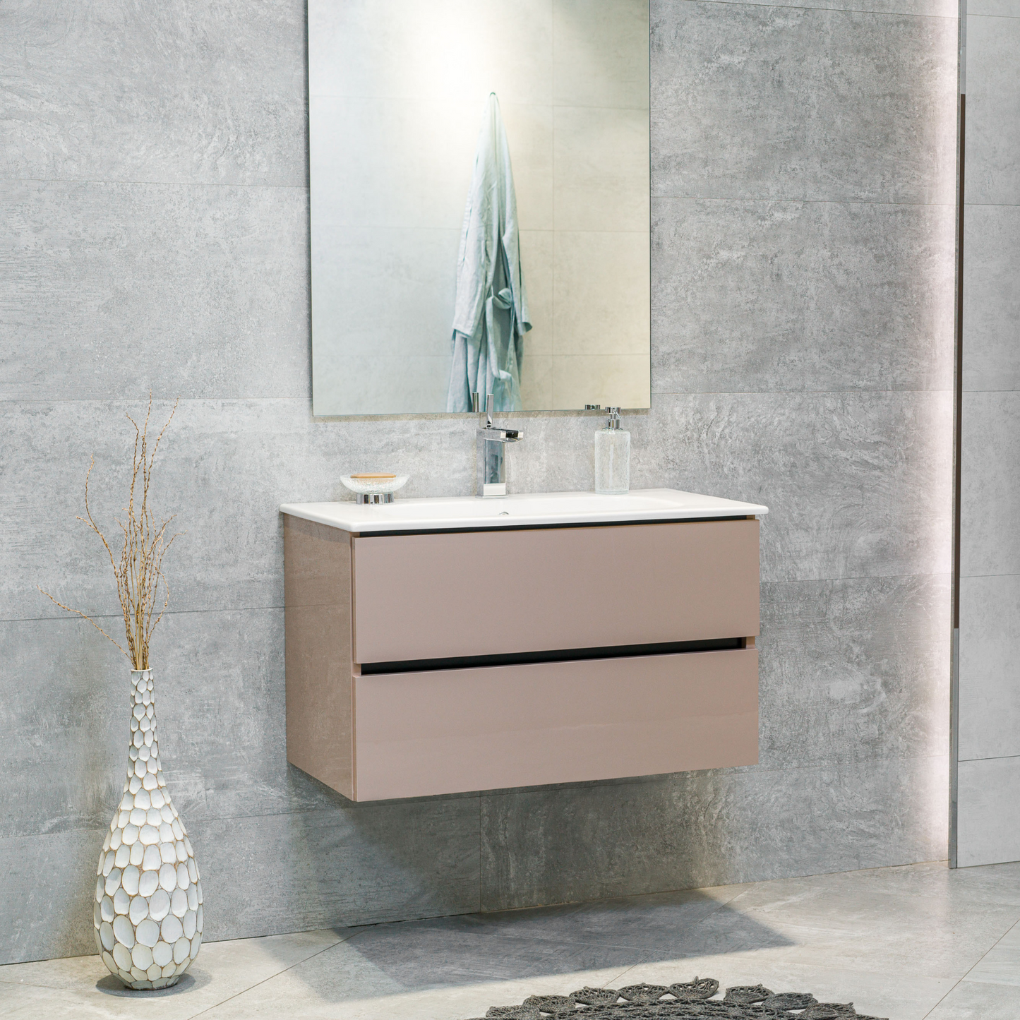 32 Inch High Gloss Capuccino Veneto Floating Bathroom Vanity