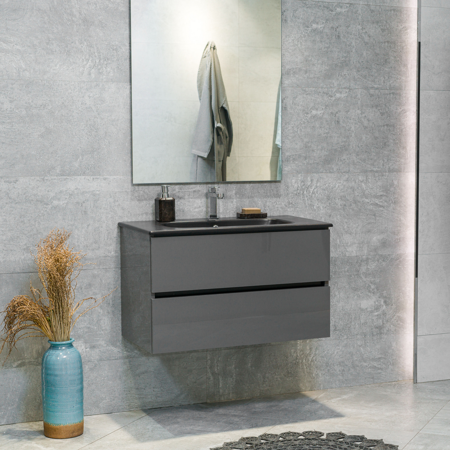 32 Inch High Gloss Anthracite Veneto Floating Bathroom Vanity