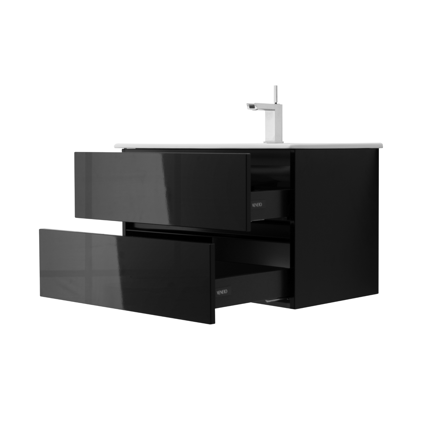 32 Inch High Gloss Black Veneto Floating Bathroom Vanity