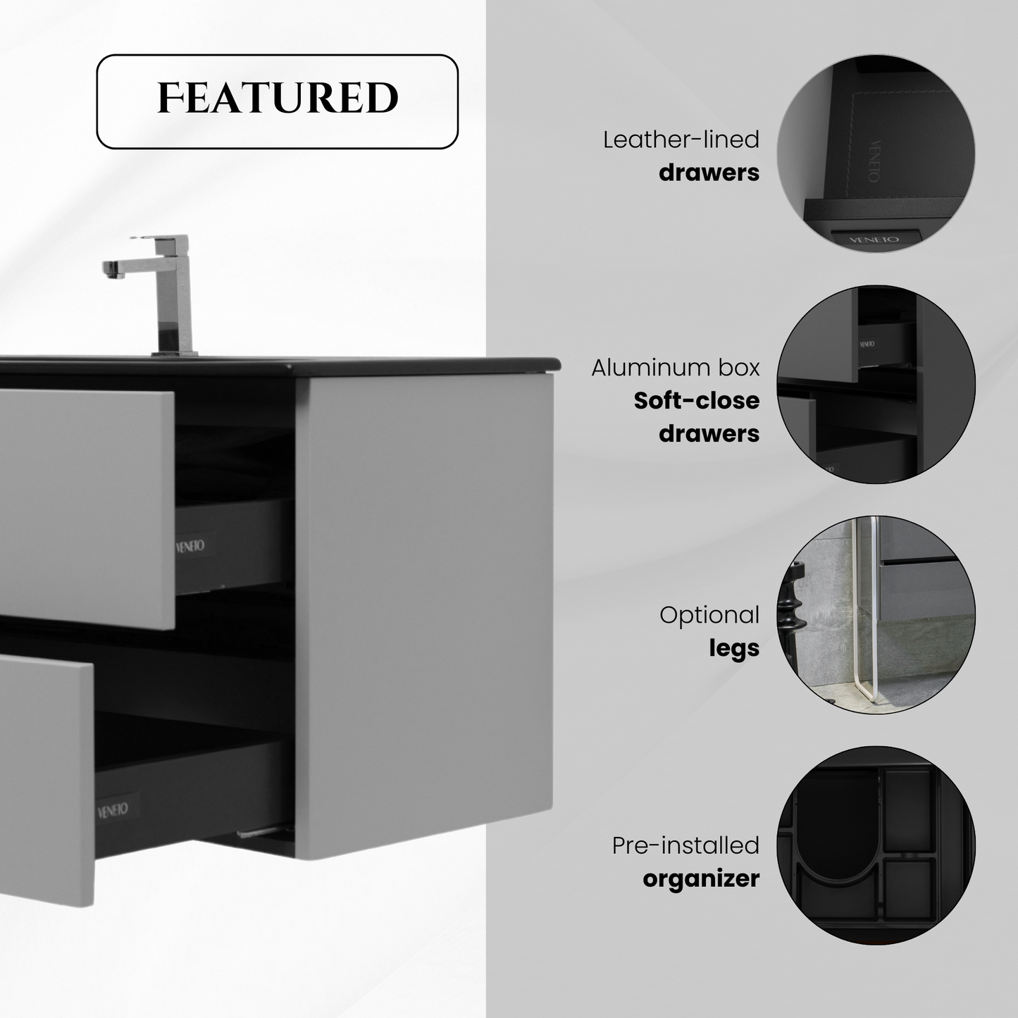 60 Inch Matte Cashmere Veneto Floating Bathroom Vanity