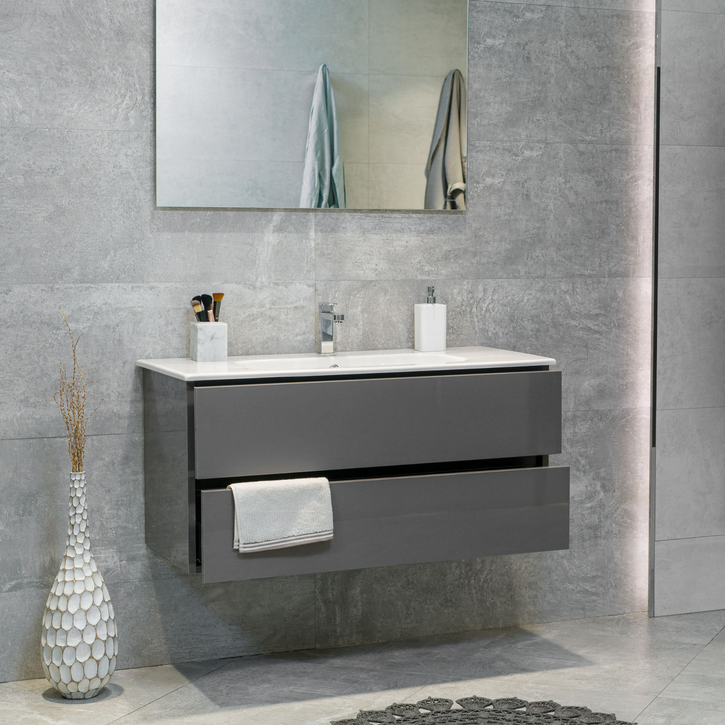 40 Inch High Gloss Anthracite Veneto Floating Bathroom Vanity