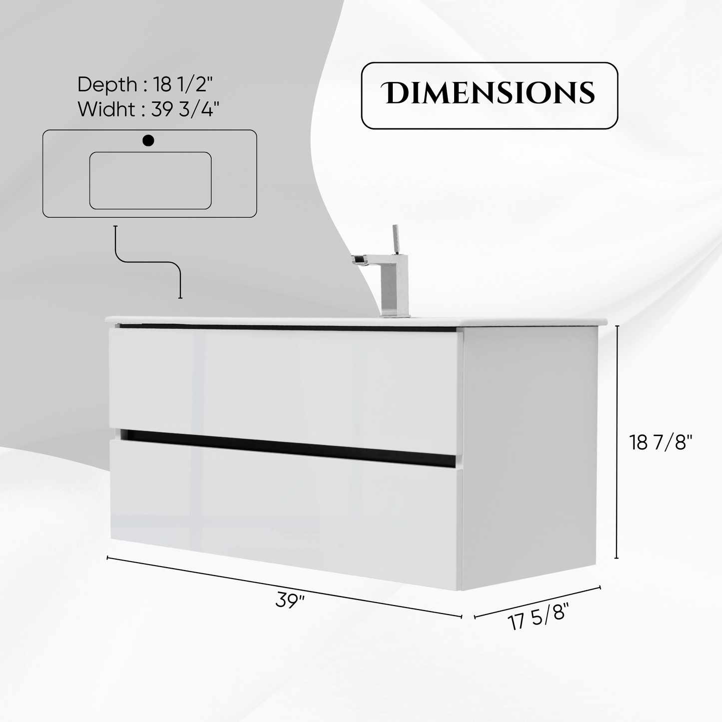 40 Inch High Gloss White Veneto Floating Bathroom Vanity