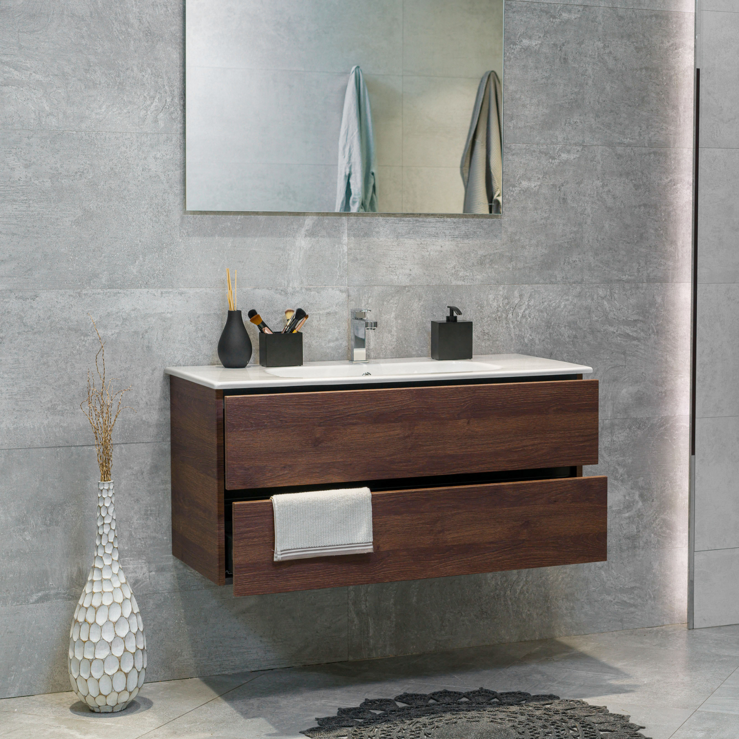 40 Inch Dark Oak Veneto Floating Bathroom Vanity