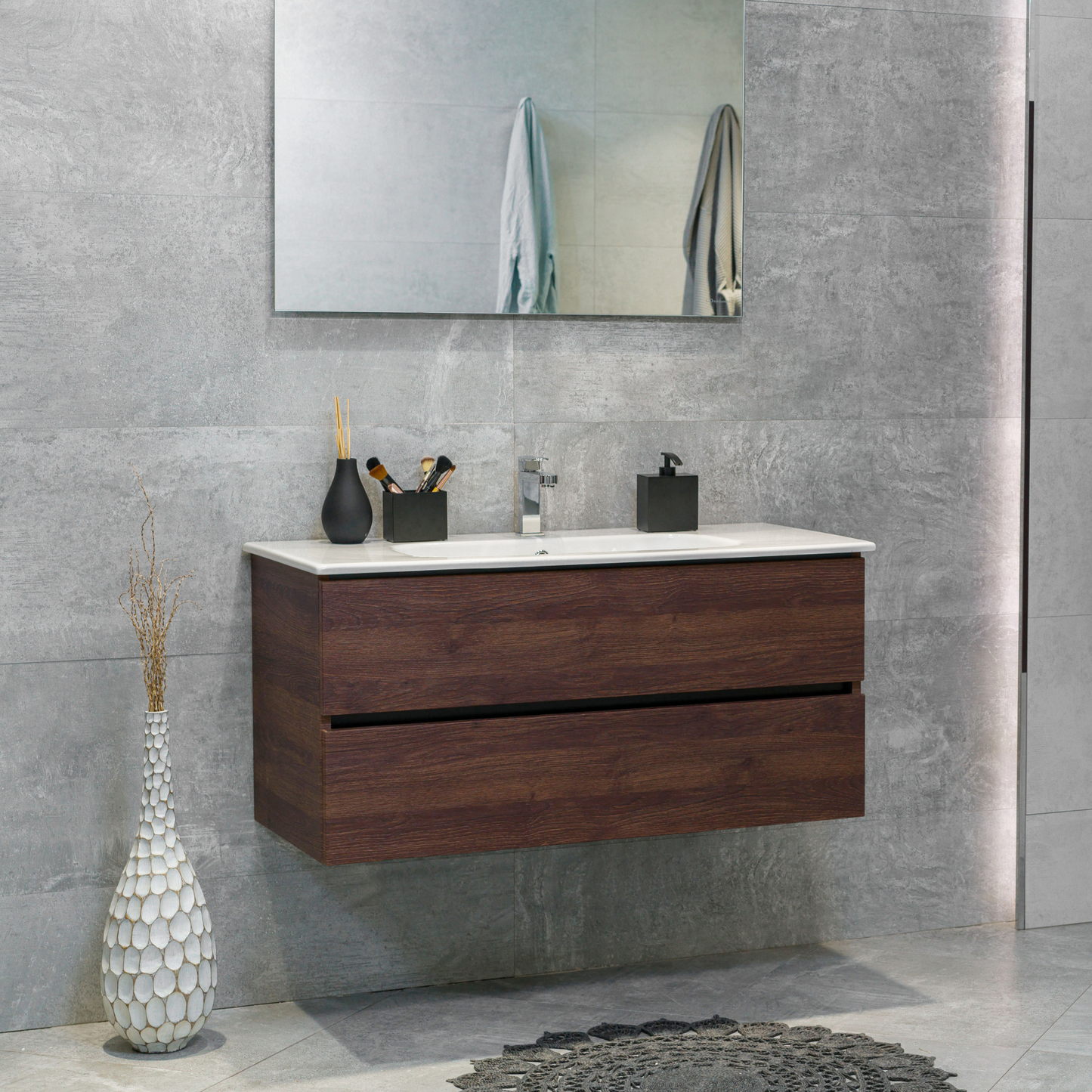 40 Inch Dark Oak Veneto Floating Bathroom Vanity