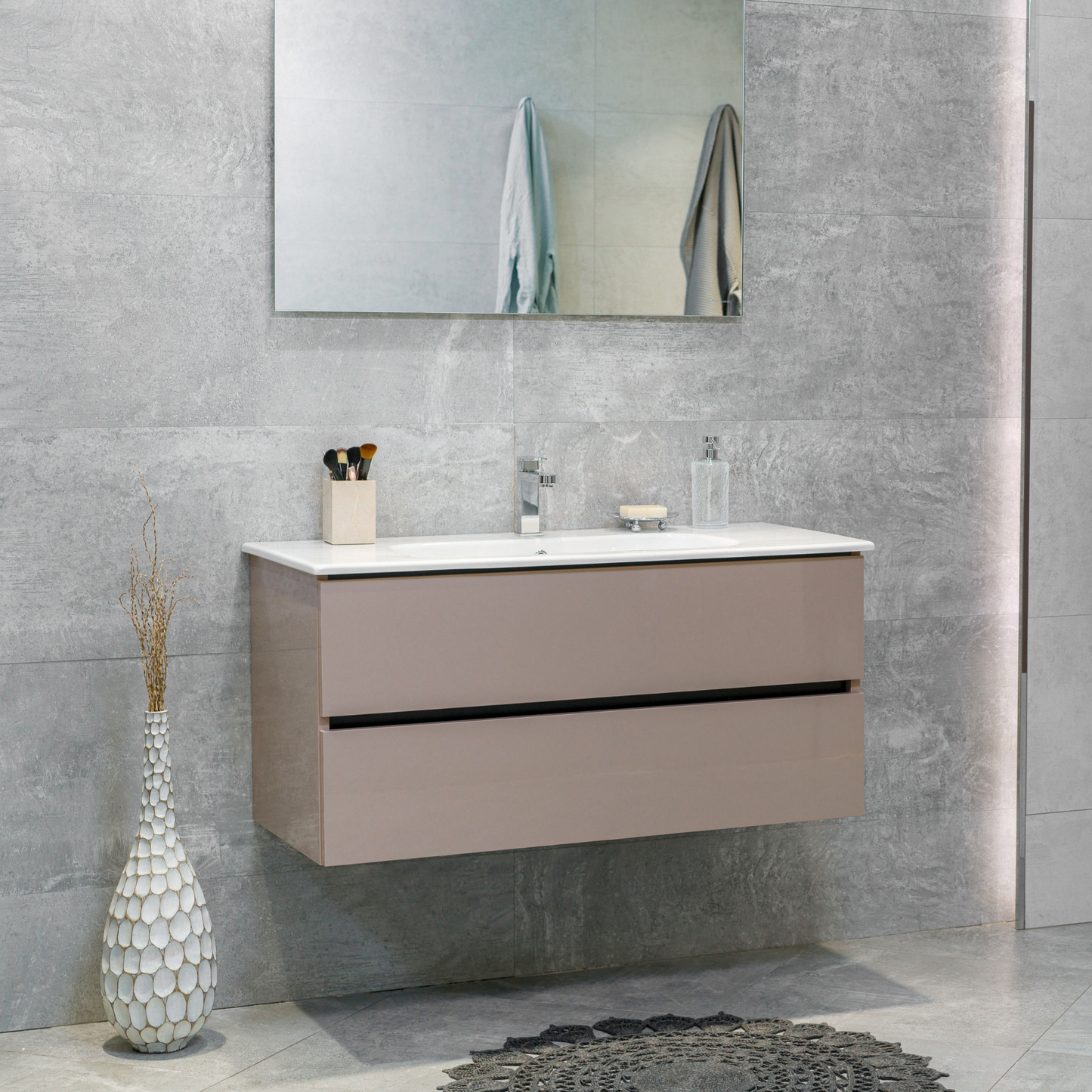 40 Inch High Gloss Capuccino Veneto Floating Bathroom Vanity