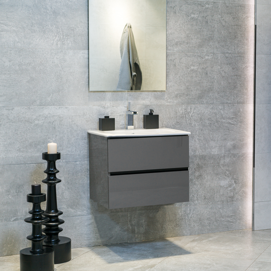 24 Inch High Gloss Anthracite Veneto Floating Bathroom Vanity