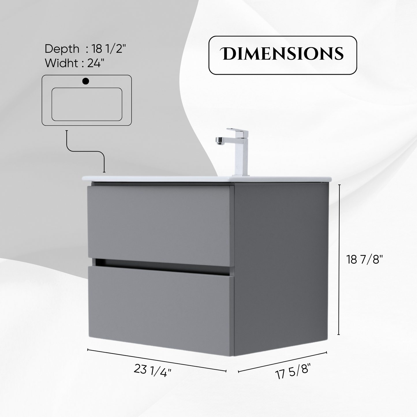 24 Inch Matte Dust Gray Veneto Floating Bathroom Vanity