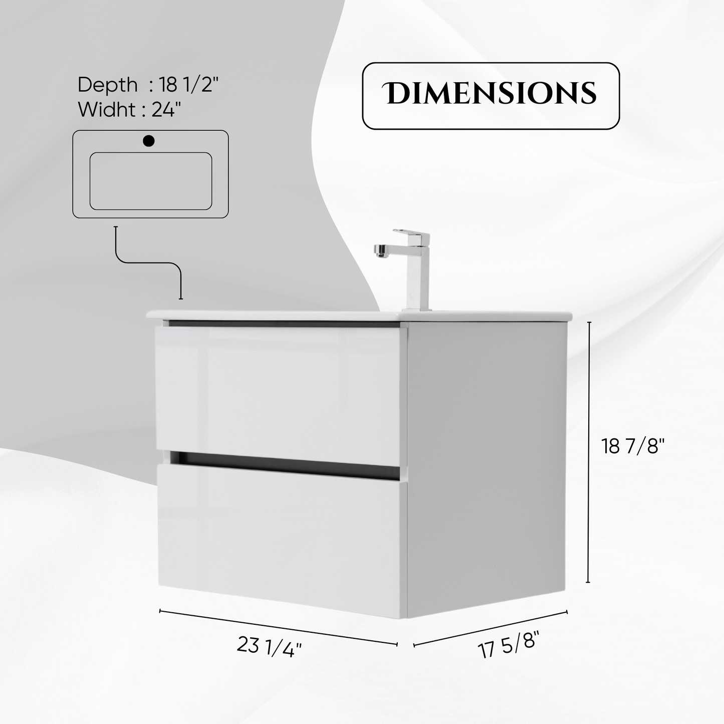 24 Inch High Gloss White Veneto Floating Bathroom Vanity