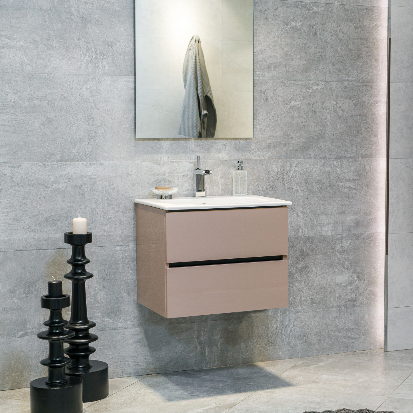 24 Inch High Gloss Capuccino Veneto Floating Bathroom Vanity