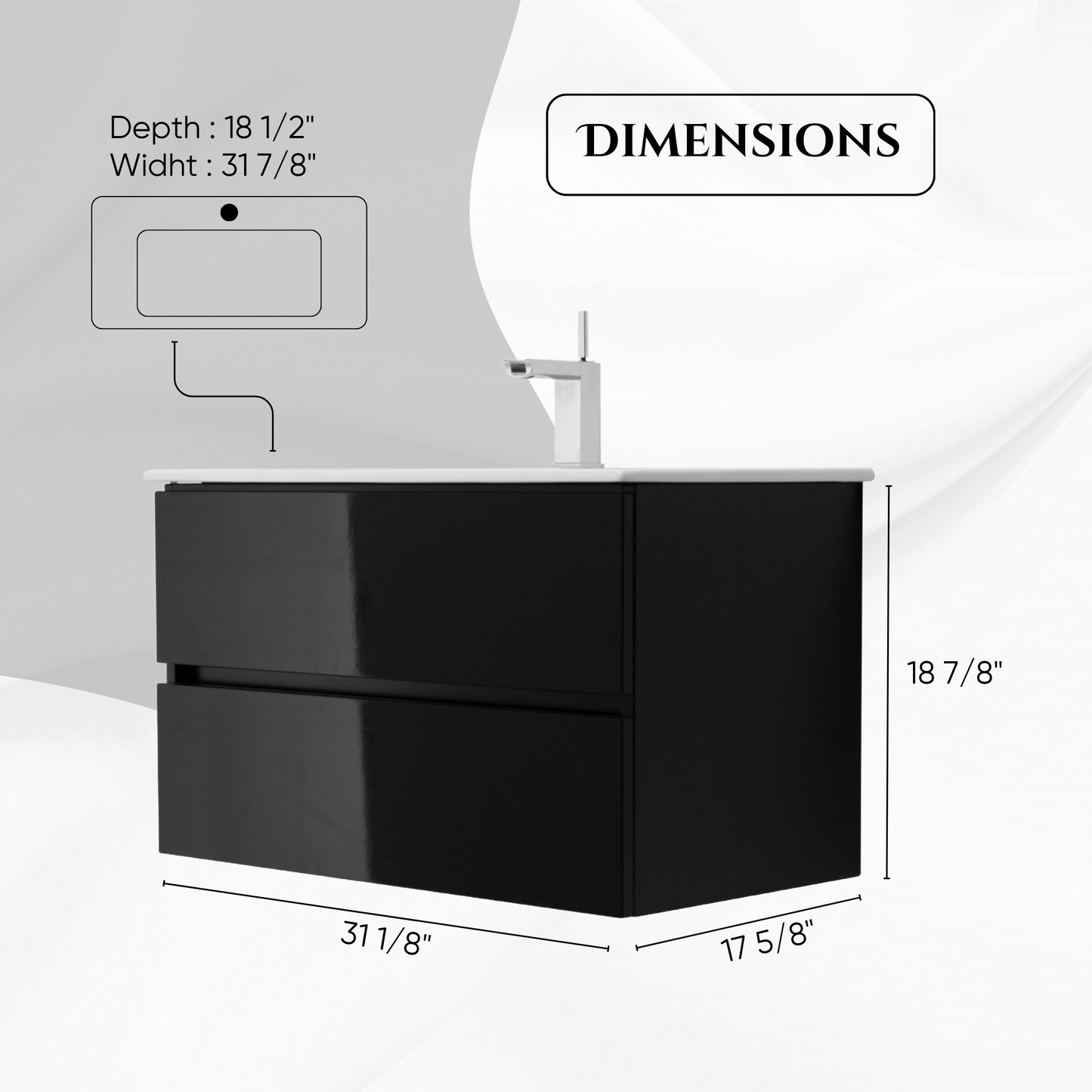 32 Inch High Gloss Black Veneto Floating Bathroom Vanity