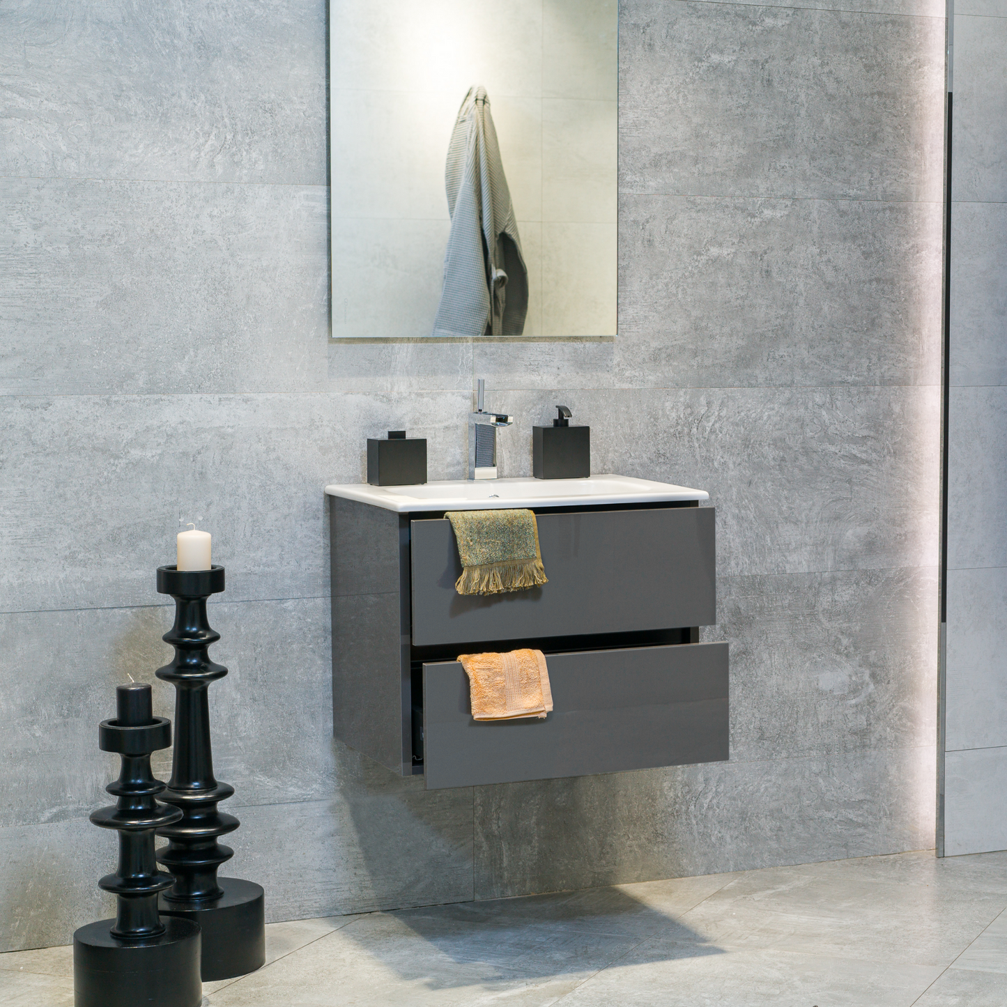 24 Inch High Gloss Anthracite Veneto Floating Bathroom Vanity