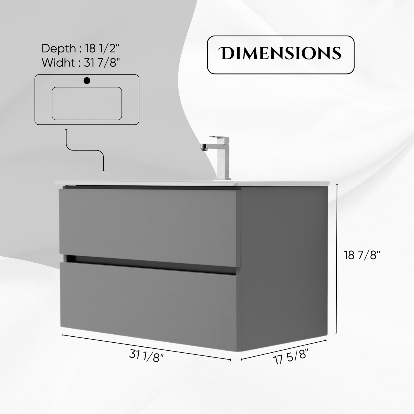 32 Inch Matte Dust Gray Veneto Floating Bathroom Vanity