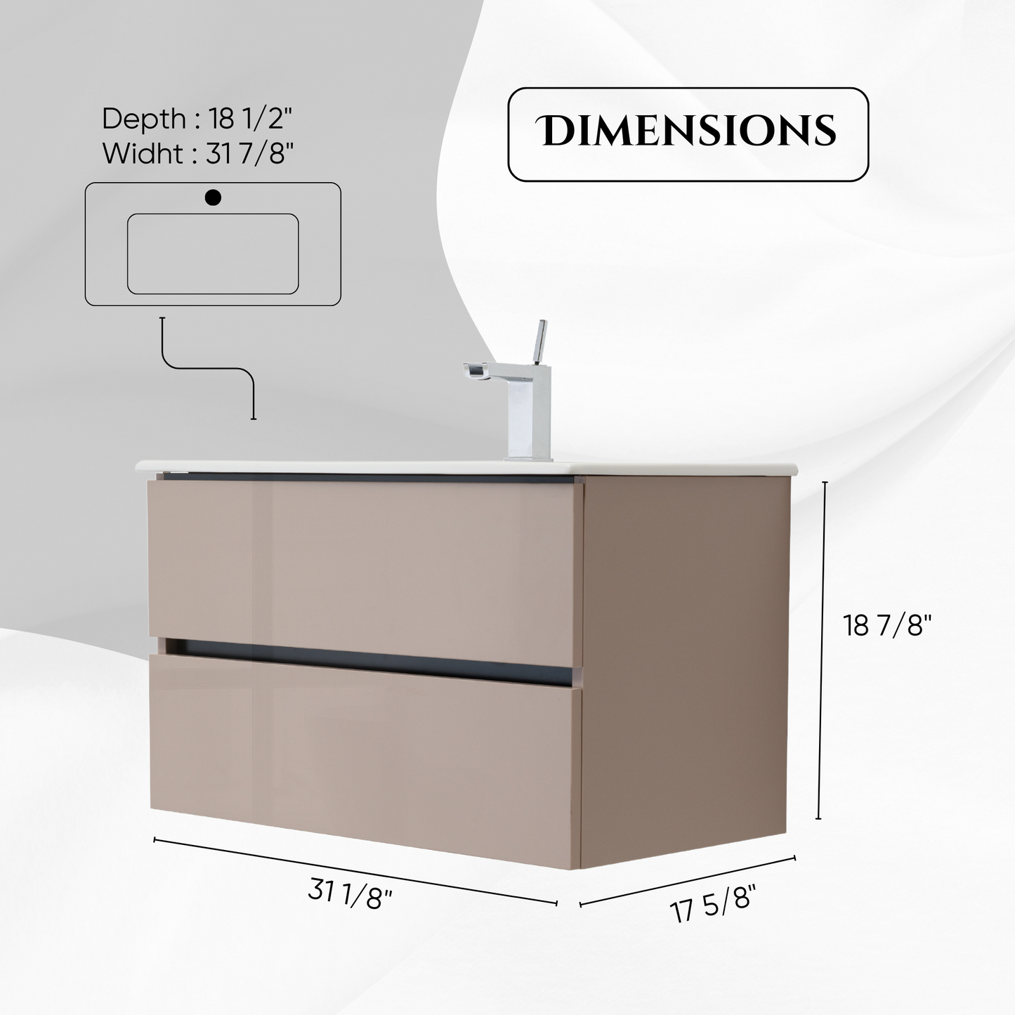 32 Inch High Gloss Capuccino Veneto Floating Bathroom Vanity