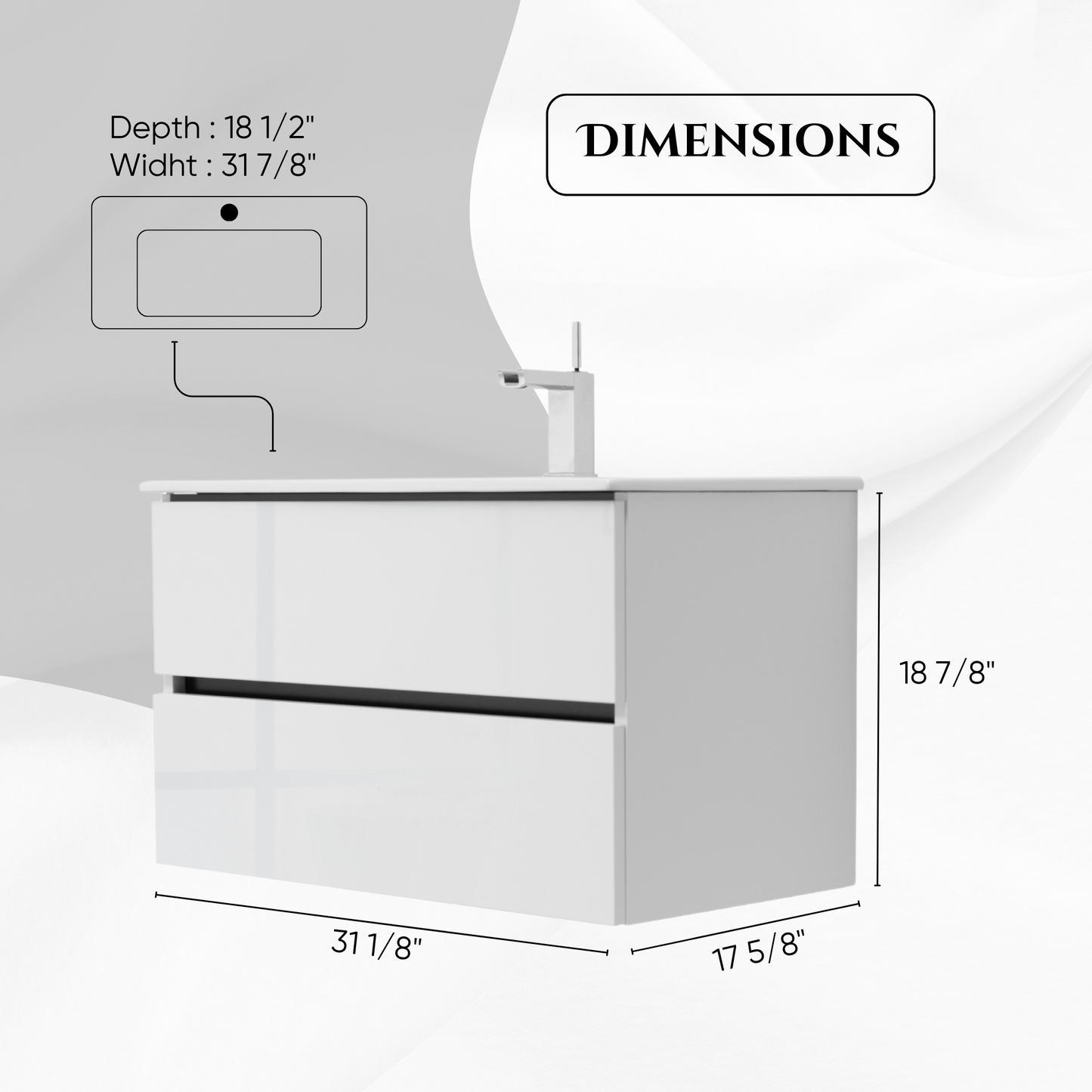 32 Inch High Gloss White Veneto Floating Bathroom Vanity