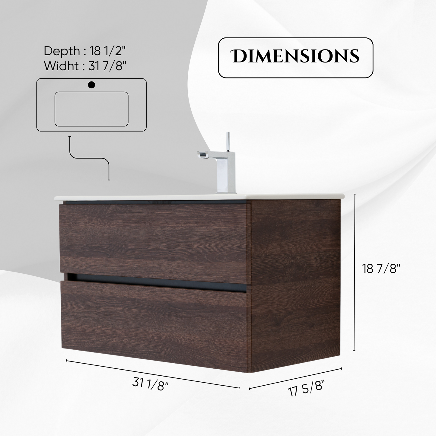 32 Inch Dark Oak Veneto Floating Bathroom Vanity