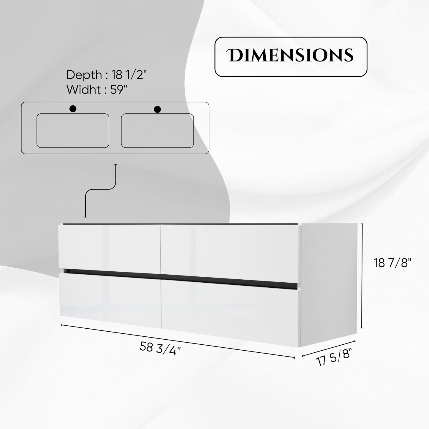 60 Inch High Gloss White Veneto Floating Bathroom Vanity