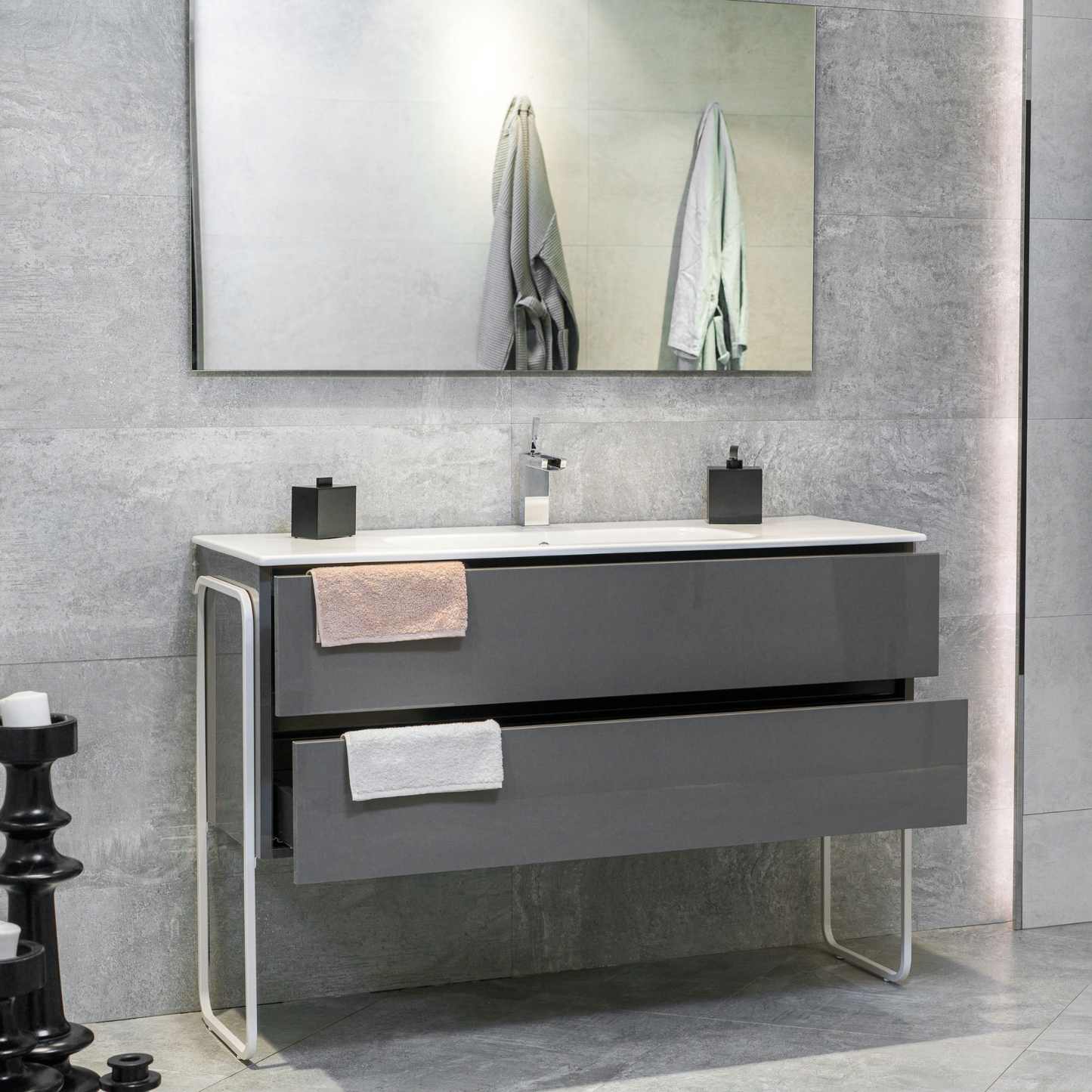 48 Inch High Gloss Anthracite Veneto Floating Bathroom Vanity