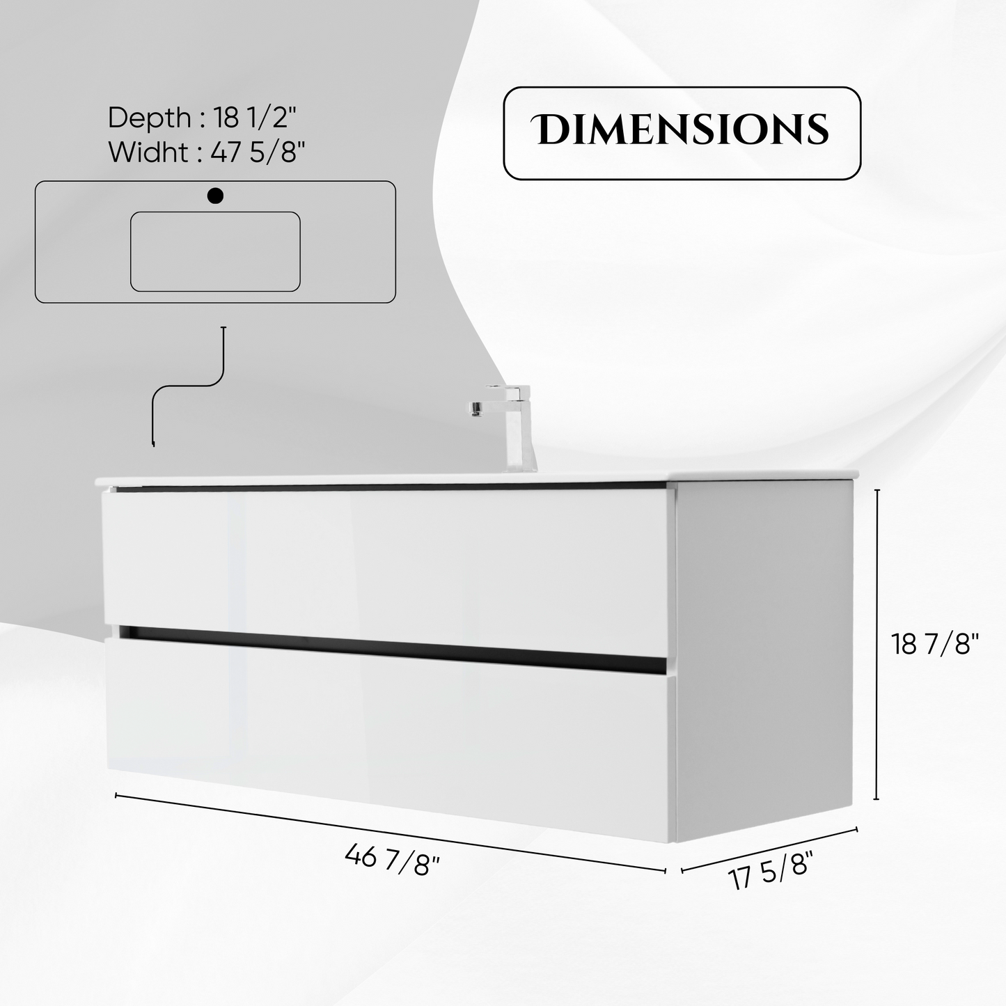 48 Inch High Gloss White Veneto Floating Bathroom Vanity