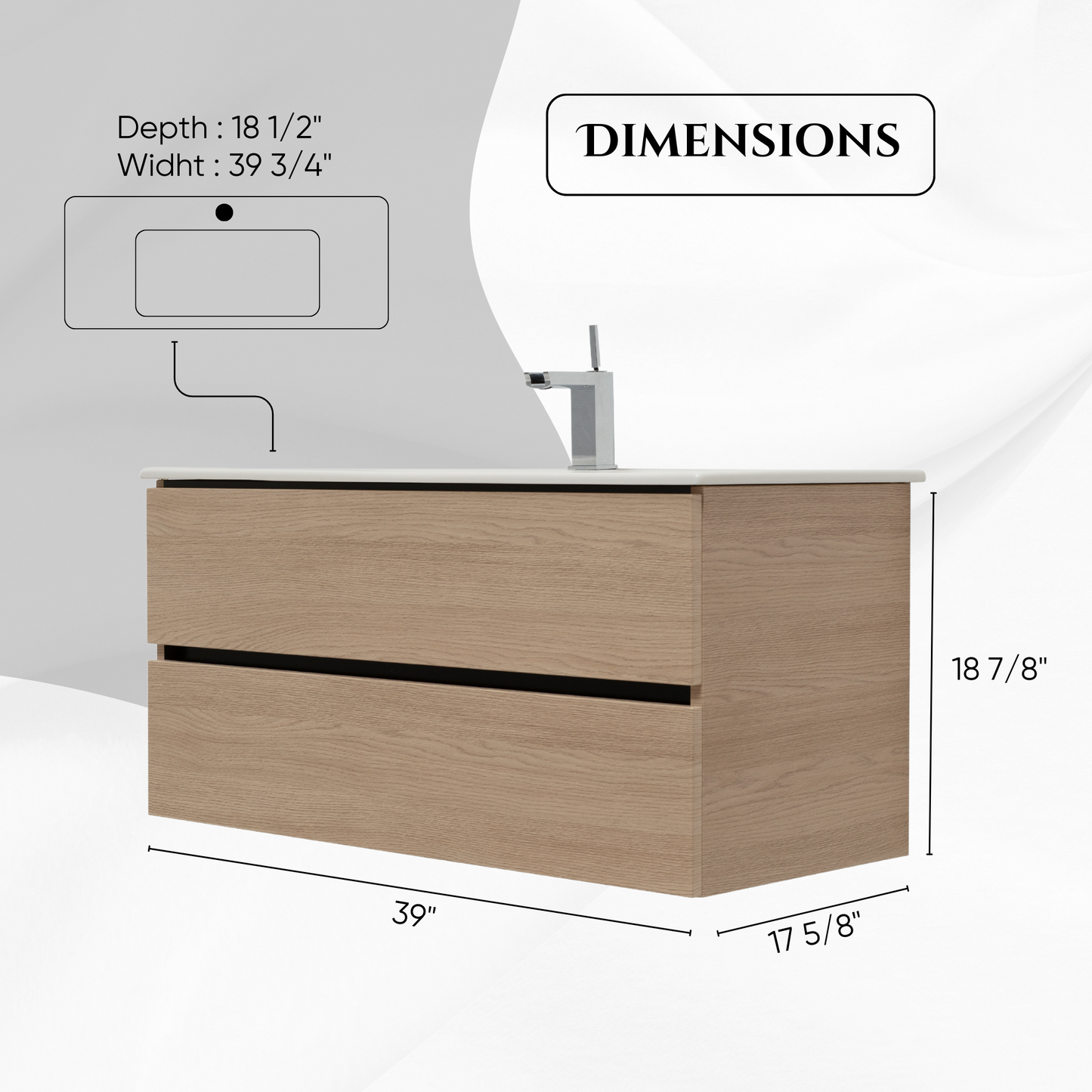 40 Inch Light Oak Veneto Floating Bathroom Vanity