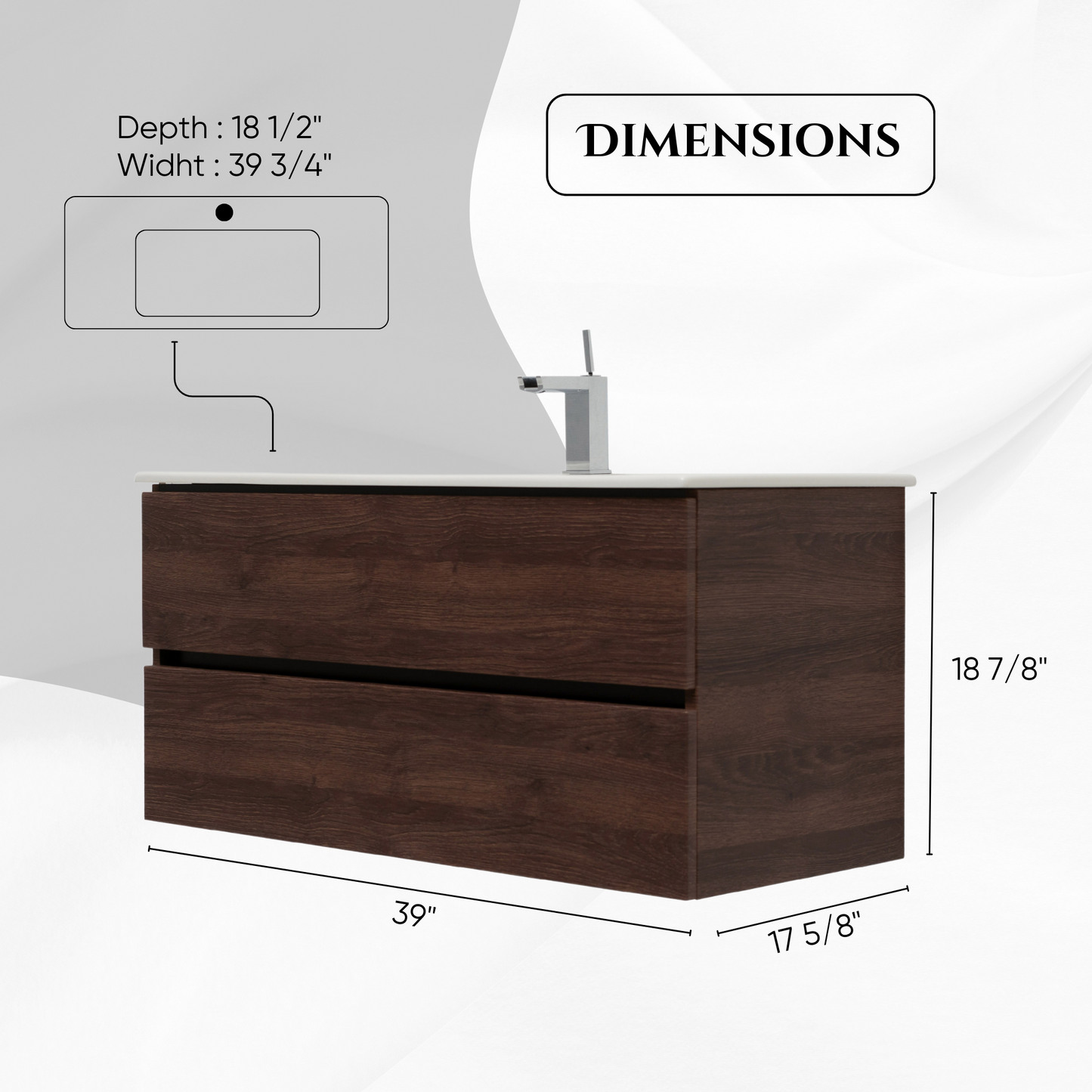 40 Inch Dark Oak Veneto Floating Bathroom Vanity