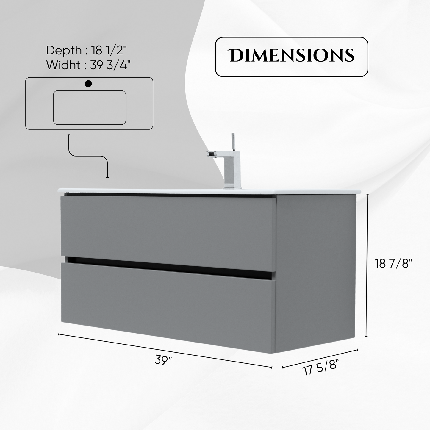 40 Inch Matte Dust Gray Veneto Floating Bathroom Vanity