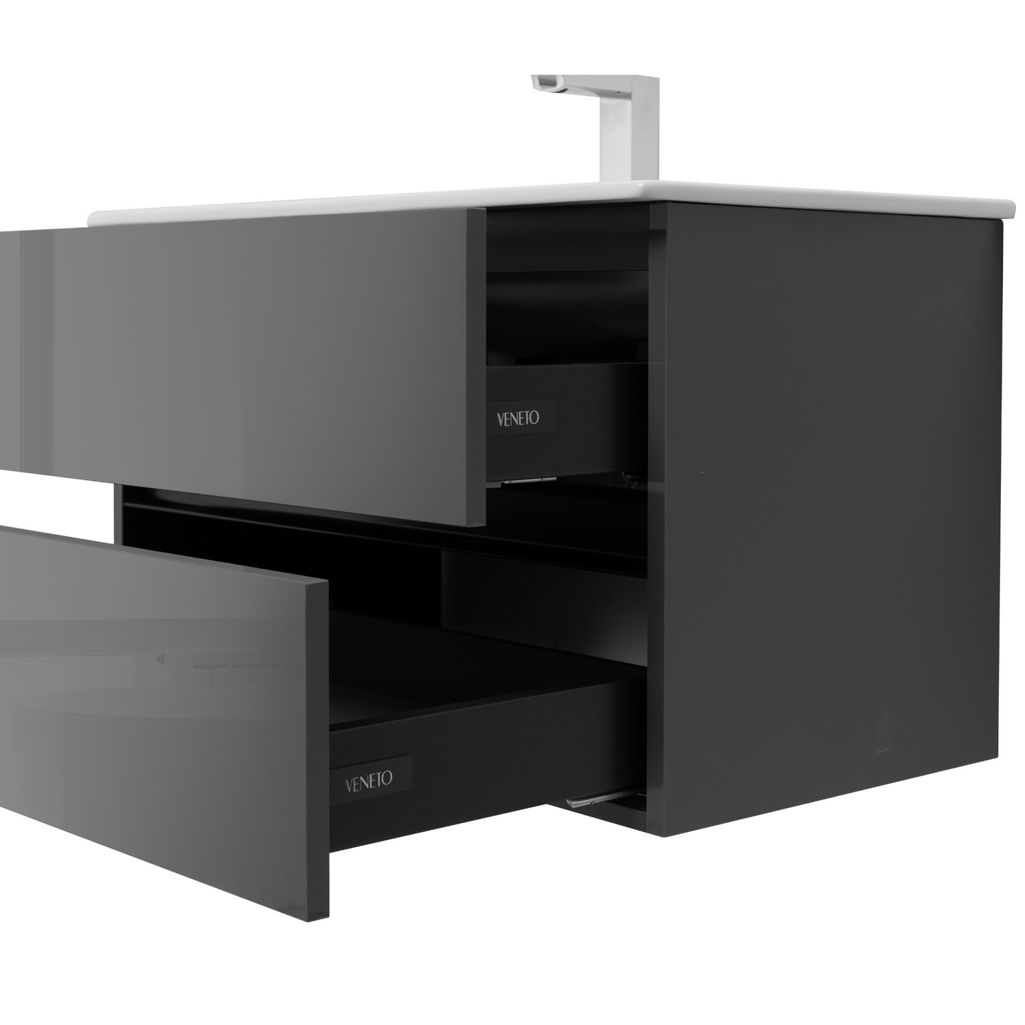 24 Inch High Gloss Anthracite Veneto Floating Bathroom Vanity