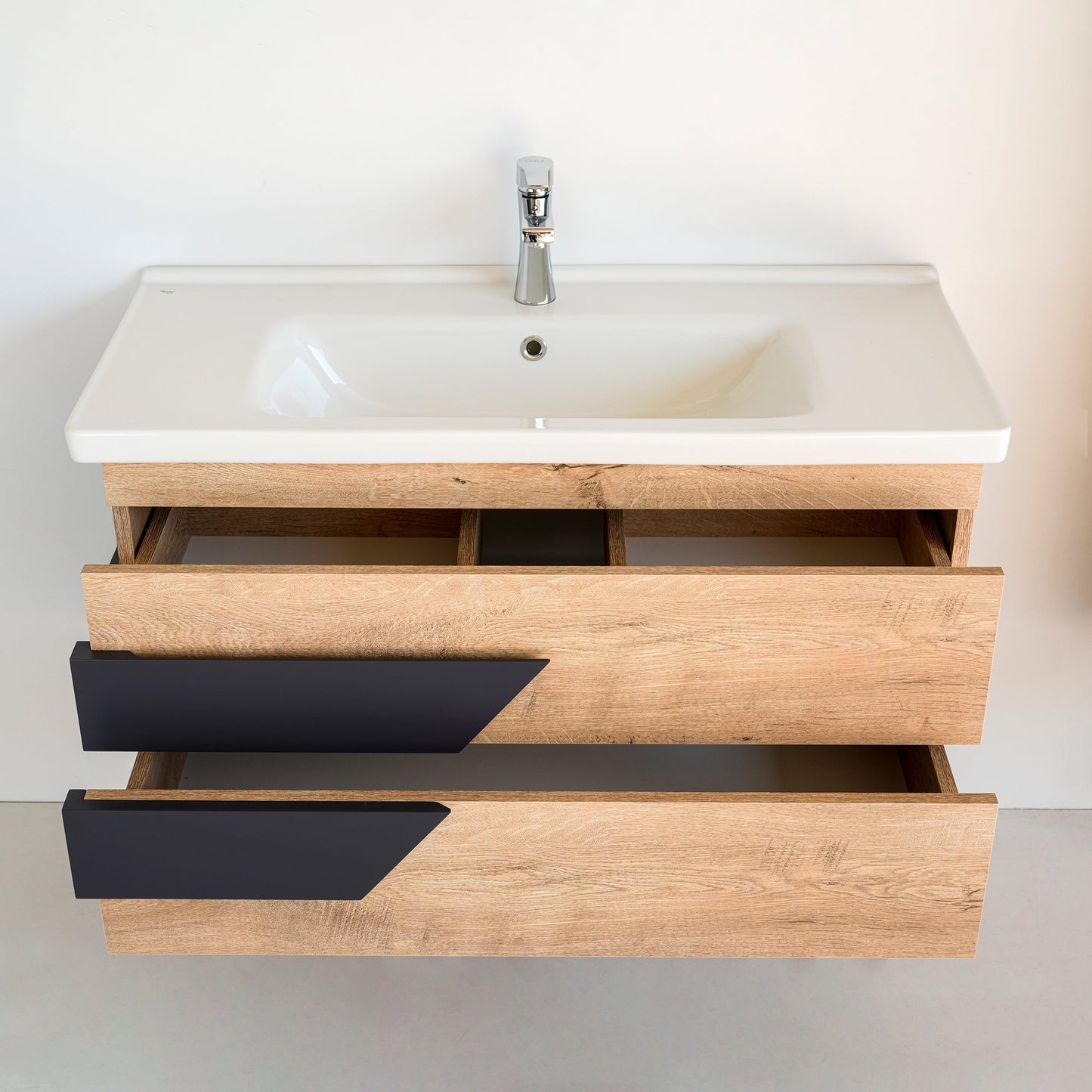 40 Inch Light Oak & Anthracite Oscar Floating Single Sink Bathroom Vanity