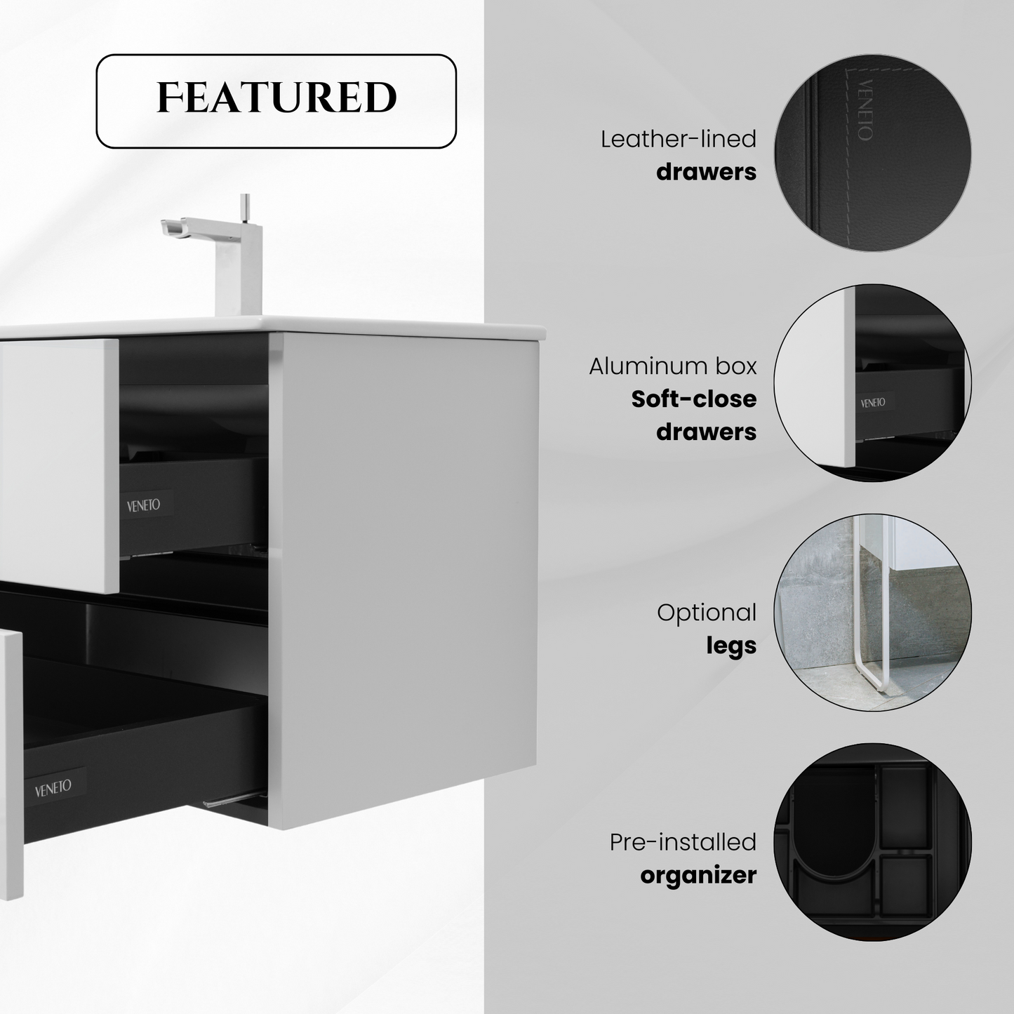 24 Inch High Gloss White Veneto Floating Bathroom Vanity