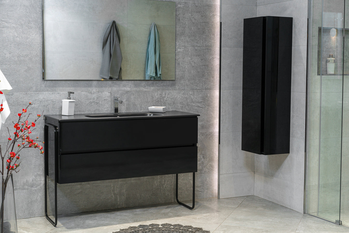 48 Inch High Gloss Black Veneto Floating Bathroom Vanity