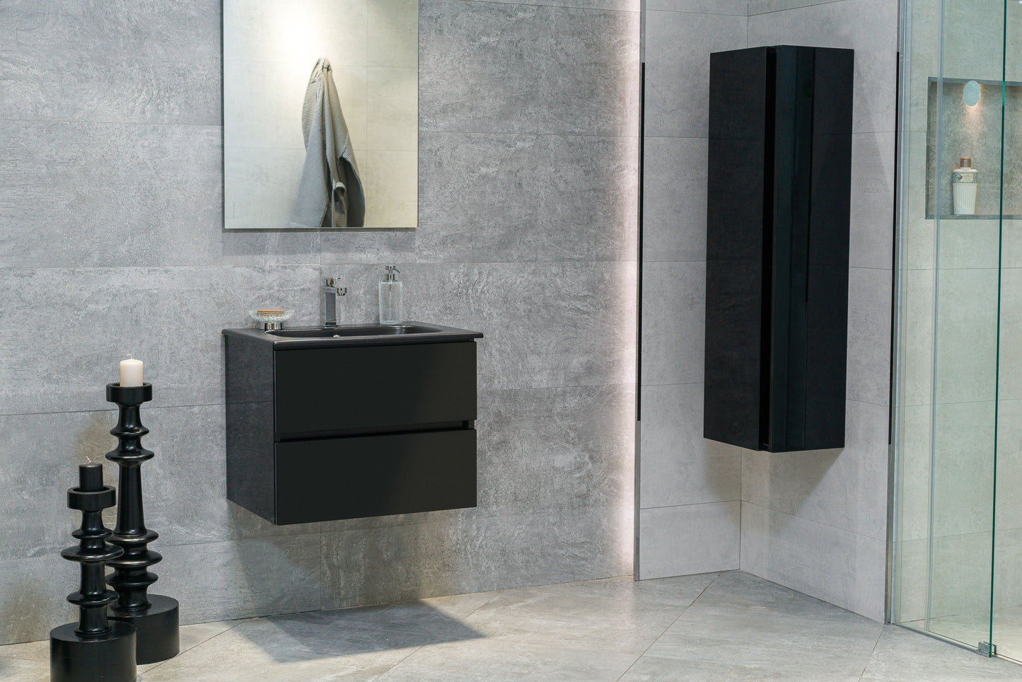 24 Inch High Gloss Black Veneto Floating Bathroom Vanity