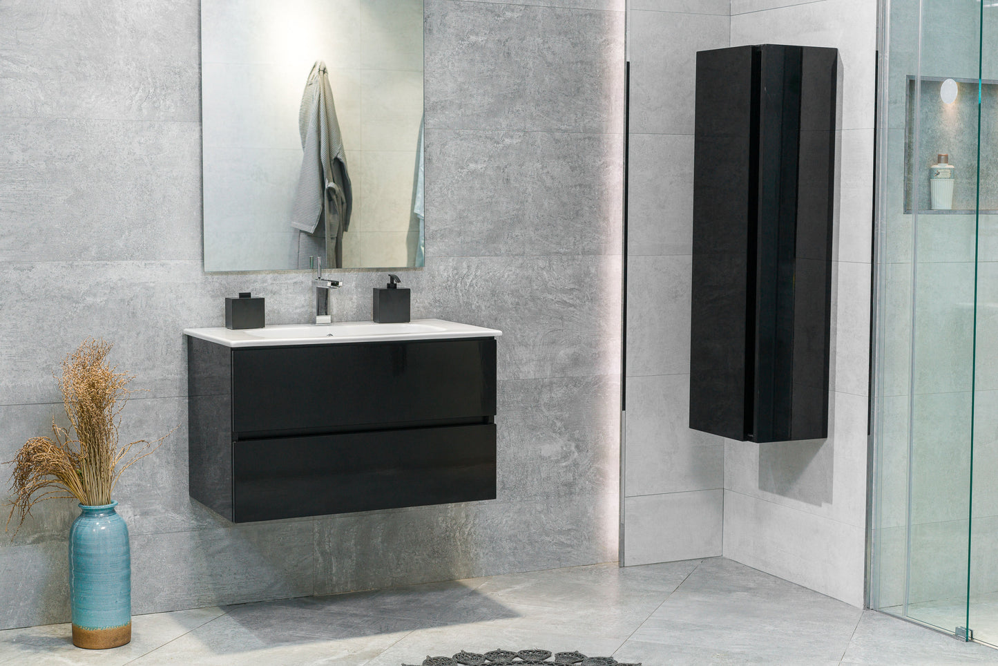 32 Inch High Gloss Black Veneto Floating Bathroom Vanity