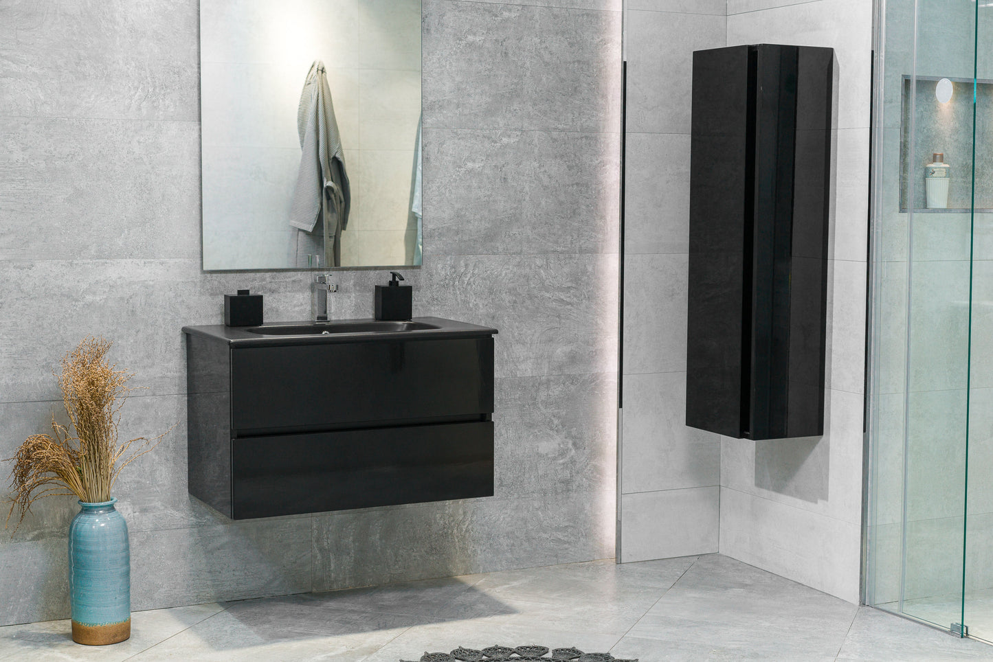 32 Inch High Gloss Black Veneto Floating Bathroom Vanity